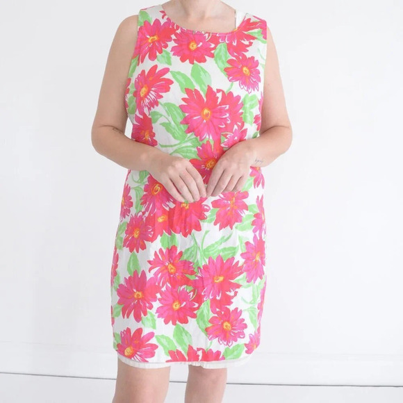 Vintage 90s Merona Pink And Green Floral Daisy  Midi Dress Size L - Picture 2 of 14